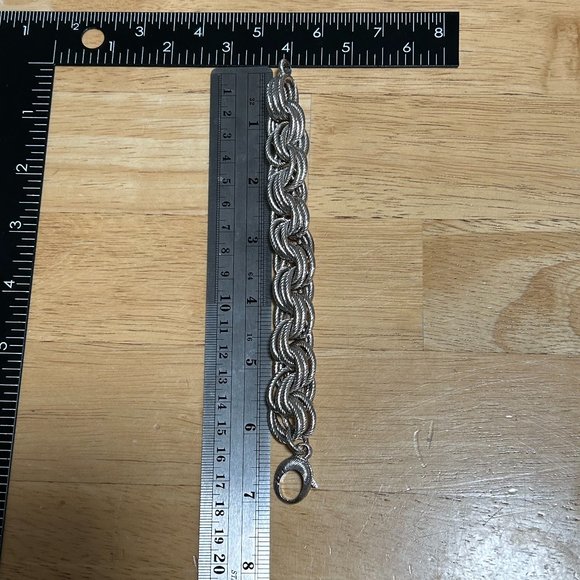 Estate Bronze Signed Milor Italy Thick Silver Plated Chain Bracelet - Picture 7 of 8